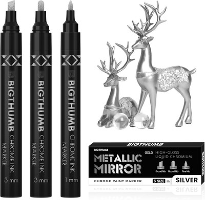 3Pcs Liquid Chrome Paint Markers, Gloss Mirror Marker, Oil-Based Permanent Chrom