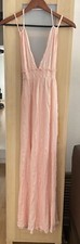 NWOT ASOS light pink maxi dress strappy open back tie shimmer Xs 0 v cut summer