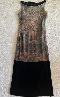 ANDREA ROSATI Silk Dress Womens Small Brocade Sheer Velvet Burnout Pink Grey