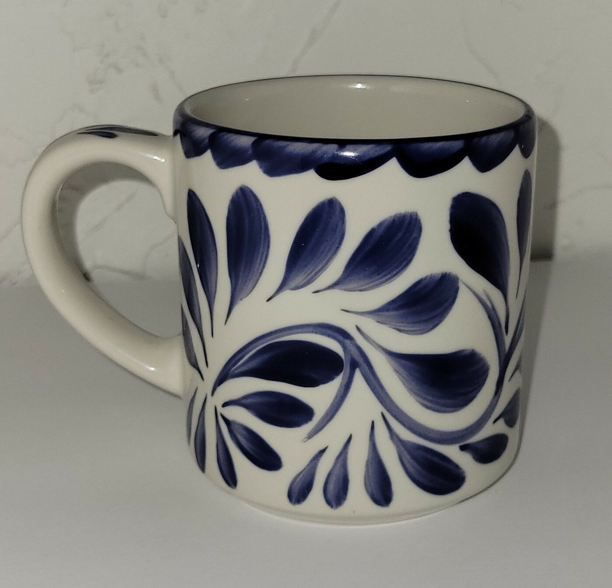 Vintage Amfora Puebla Blue And White Coffee Mug Cup 3.5" Tall, 3" Diameter