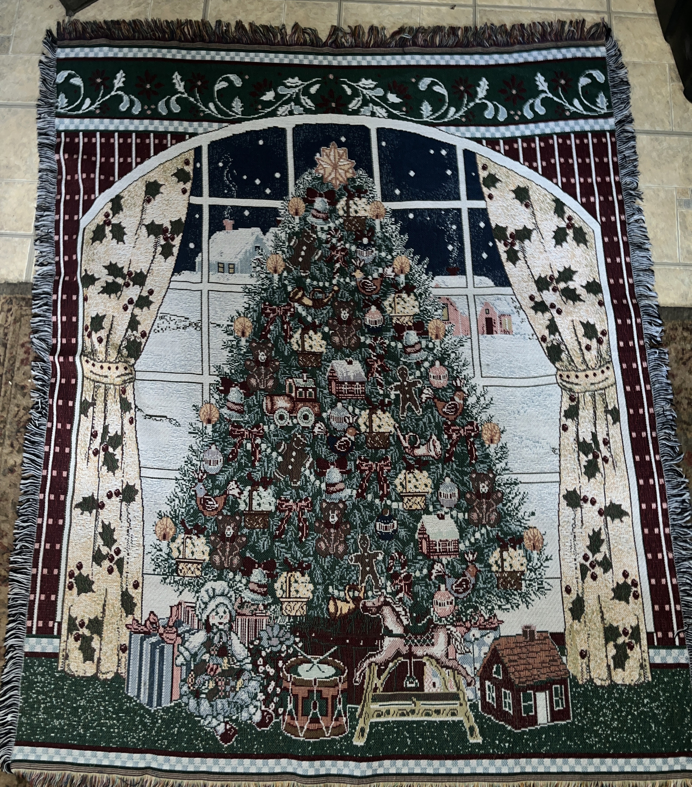 Vintage American Weavers USAMade Christmas Tree Holiday Tapestry Throw Blanket eBay