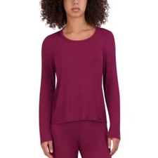 Steve Madden Women's Ribbed Long-Sleeve Sleep Tee Zinfandel Red NWT Size XL