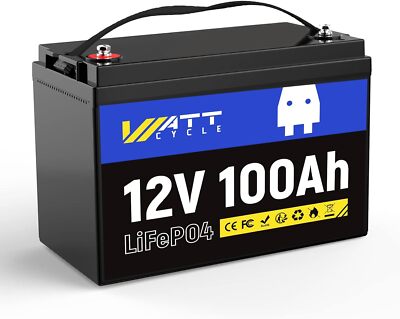 Wattcycle 12V 100Ah LiFePO4 Lithium Battery BMS Deep Cycle for RV Trolling Motor
