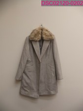 Topshop Grey Faux Fur Collar Over Coat Women's Size 8