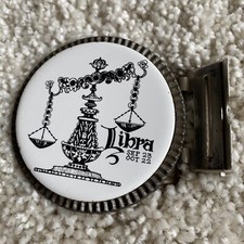 Vintage 1970s LIBRA Zodiac Starlight Ceramic Metal Belt Buckle Astrology 