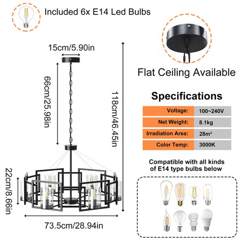 Kronleuchter im Traditionellen Landhausstil 6Lichter Deckenlampe Warmlicht 3000K - Bild 6 von 14