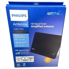 Philips Elite TV Antenna Amplified Indoor Signal Finder 10ft Coax Black NEW