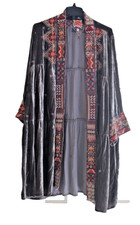 Johnny Was Ravi embroidered grey velvet kimono duster Size Large L