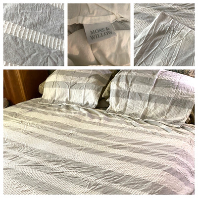 MOSS & WILLOW BEACHY BOHO GRAY STRIPE SOFT NOBBY COTTON DUVET & SHAMS ~F/Q