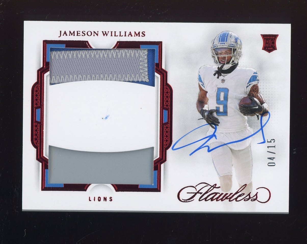 2022 Flawless Ruby Jameson Williams RPA RC Rookie Dual Patch AUTO 4/15
