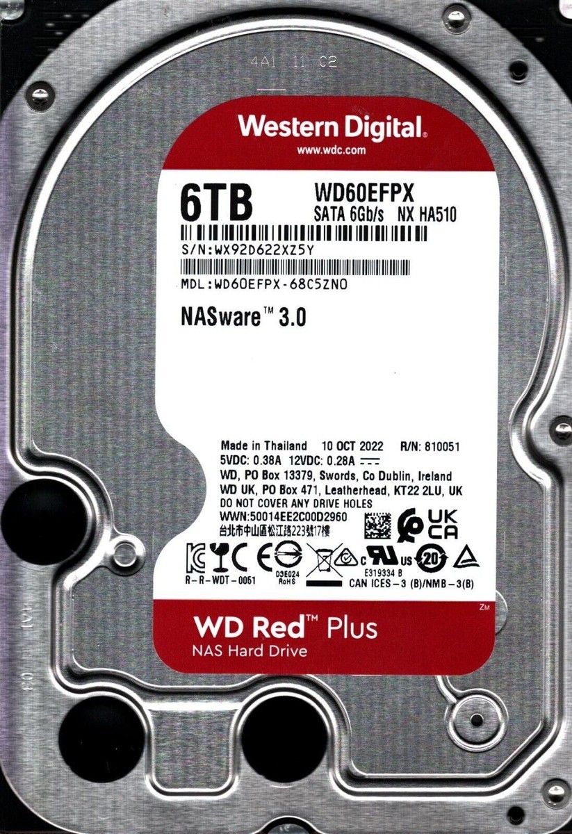 WD60EFPX-68C5ZN0 S/N: WX92D WESTERN DIGITAL 6TB THAILAND OCT 2022