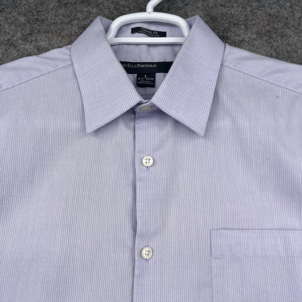 Perry Ellis Portfolio Button Up Shirt Men Large Purple Classic Fit Wrinkle Free - Image 2 of 4