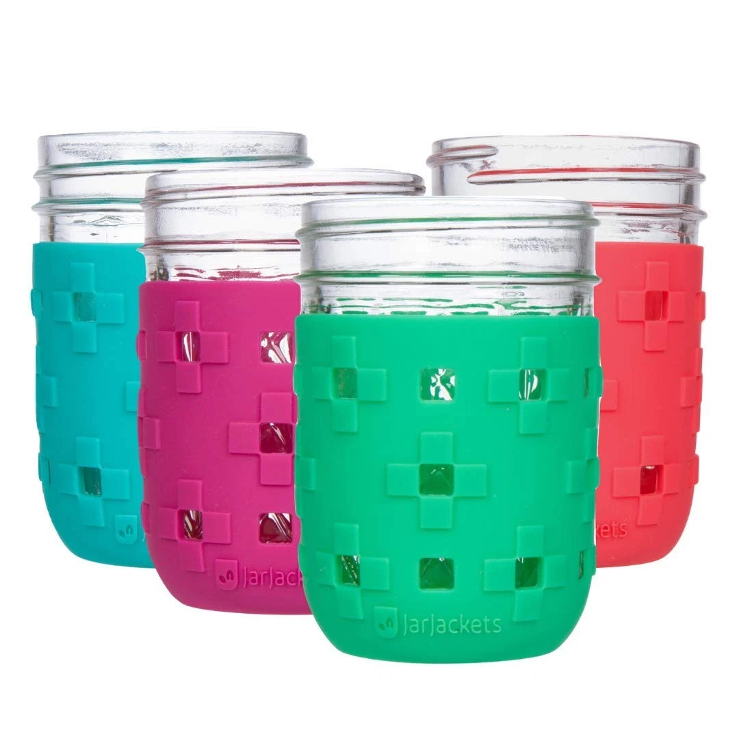 Silicone Mason Jar Protector Sleeve - Fits 8oz REGULAR mouth Jelly Jars (4, M...