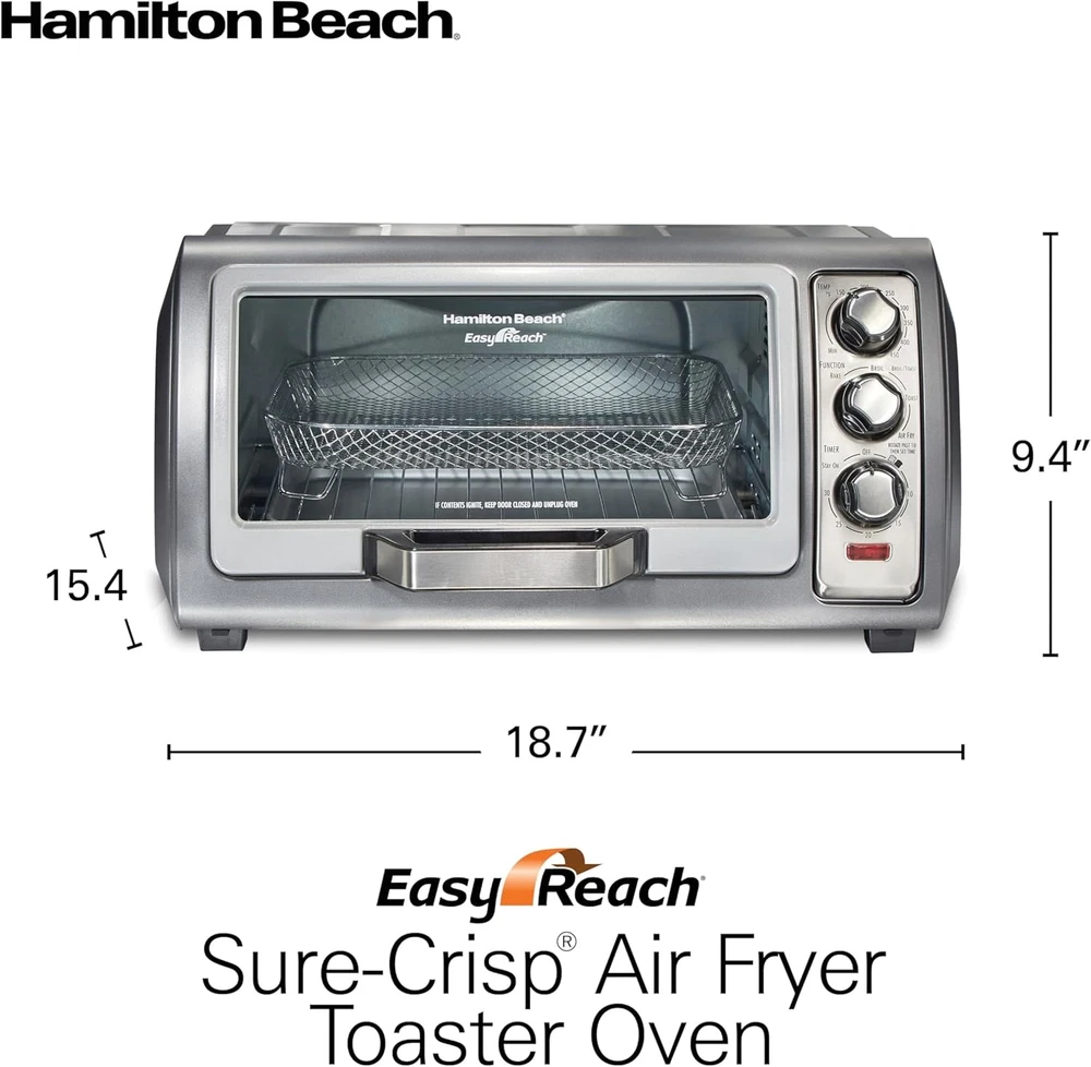 Large Capacity Air Fryer Toaster Oven Combo Fits 6 Slices or 12-Inch Pizza