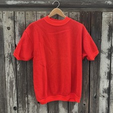 Vintage 60s Pennys Towncraft Short Sleeve Sweatshirt Stripes In Red Made in USA