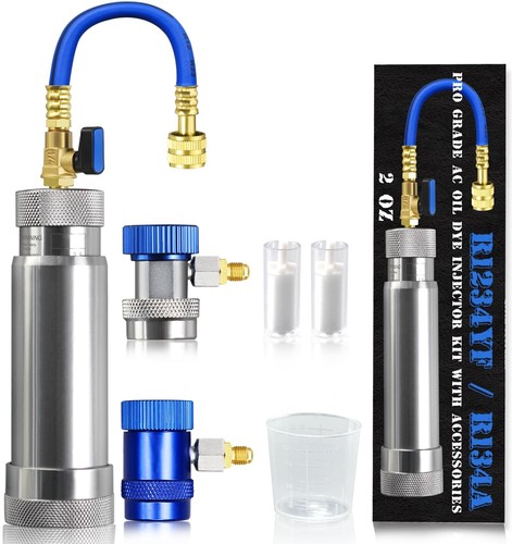 R1234YF & R134A AC Oil Dye Injector Kit with 2 Snap Quick Couplers 2 Oil Chec...