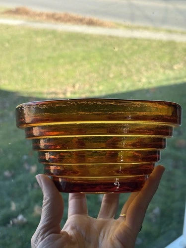 Blenko Glass Crocus 6.5" Pyramid Step Bowl W / Label Amber Orange USA Made