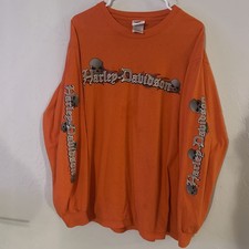 Vintage Harley-Davidson Shirt Mens Large Orange Long Sleeve  Skulls 2000s