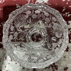 Vintage Footed Crystal Bowl, Scalloped Edge, Frosted Etched Flowers — photo 4
