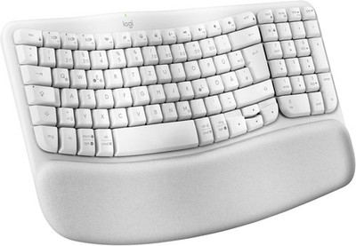 Logitech Wave Keys kabellose ergonomische Tastatur, Bluetooth, Layout-Weiß