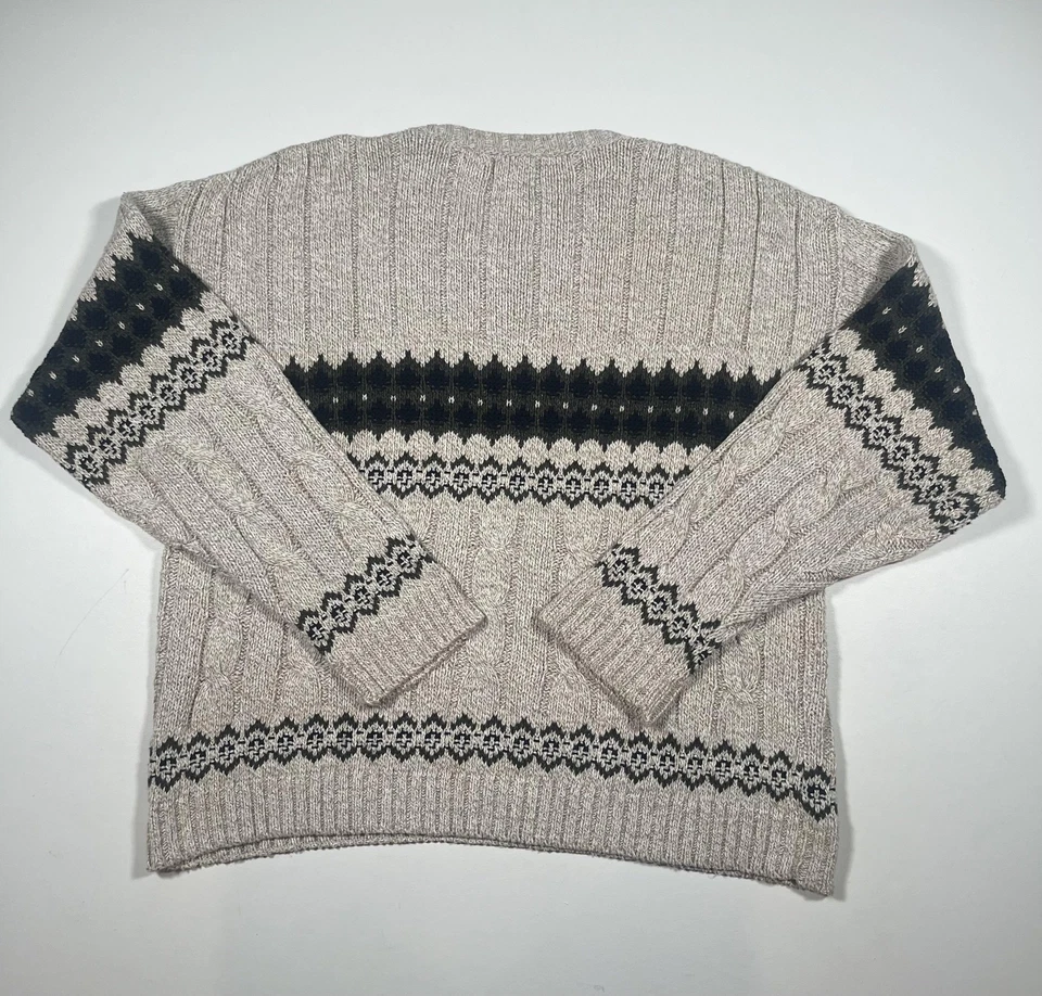 Vintage Trader Bay Sweater Mens Large Beige V-Neck Fair Isle Cable Knit USA 90s - Image 2 of 4