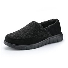 Mens Slippers - House Slip On Loafers Casual Moccasin Mule Clogs Work 9 Black