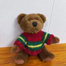 VTG Hugfun Int'l Brown Jointed Teddy Bear Winter Sweater Plush Stuffed Animal