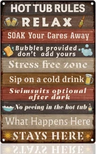 Funny Bathroom Rules Retro Wall Decor Metal Tin Sign 8" x 12" Hot Tub Pool Pa...