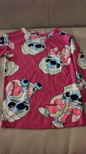 Disney Stitch Girls Pajama Top Pink Cotton Long Sleeve Size 6 Graphic Print