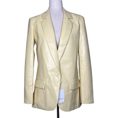 AMANDA UPRICHARD Women Small Cornsilk Yellow Grady Faux Leather Oversized Blazer