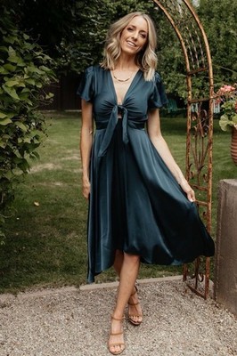 Baltic Born NWT Poppy Persian Blue Satin Midi Dress XL Cocktail Wedding