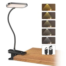 Desk Lamp Clip on Reading Light, USB-C Battery-Operated Rechargeable Table La...
