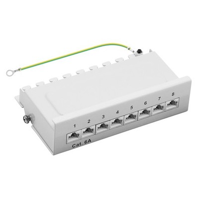 Patchpanel Patchfeld Cat 6A 8-Port RJ45 geschirmt Desktop Aufputz grau LAN 10GB