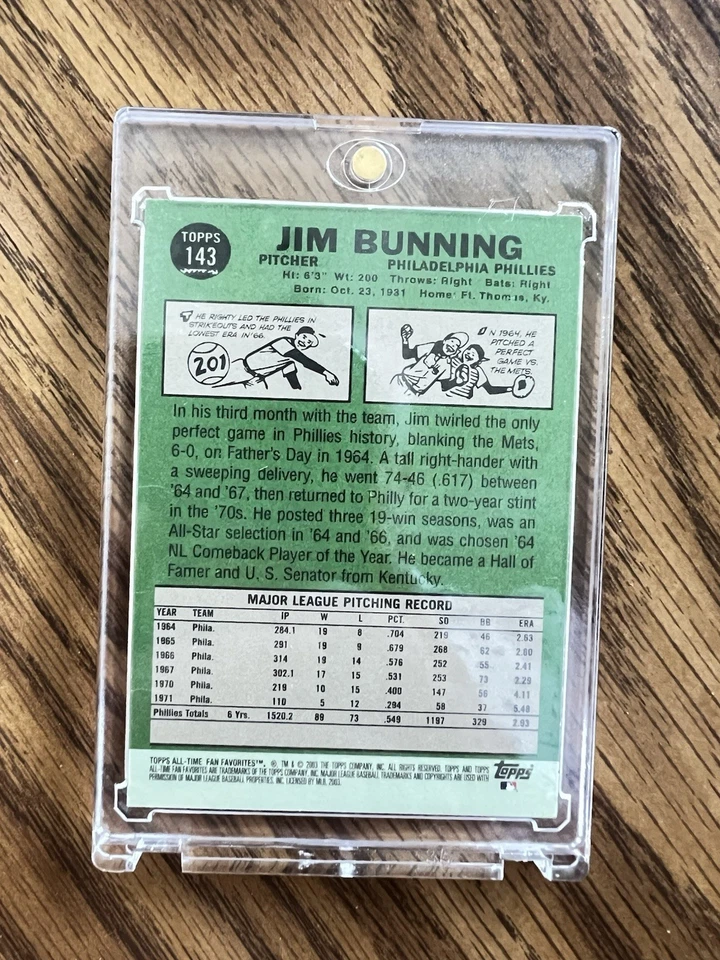 2003 Topps All-Time Fan Favorites - Jim Bunning HOF Auto #143 - Image 2 of 2