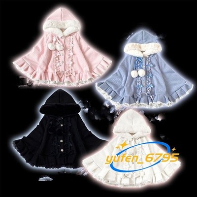 Sweet Winter Warm Lolita Mori Girls Loose Cloak Cape Coats Hooded Jackets Cute