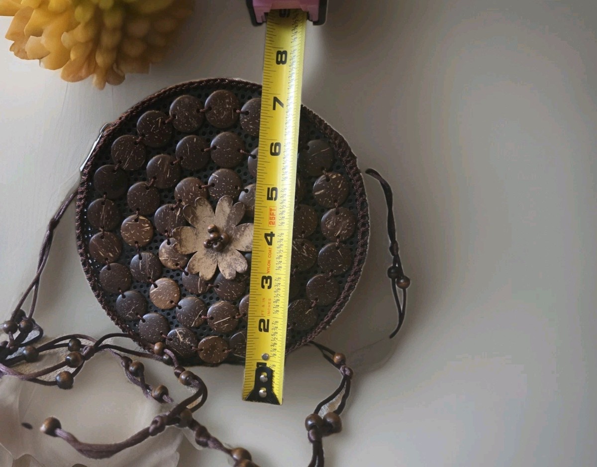 Handicraft Coconut Shell Round Shape Beaded Sling Crossbody Bag (Brown) View 4