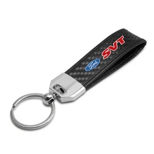 Black Leather & Carbon Fiber Key Chain Black Stitching - Ford SVT