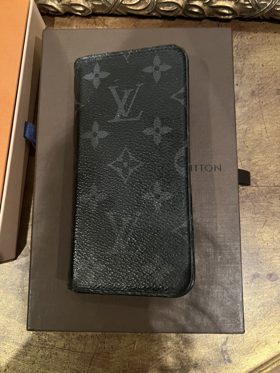 Authentic Louis Vuitton iPhone X Monogram Black & Gray Folio Case 