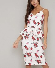NWT Chi Chi London Larsen Dress US 12 Strappy Romantic Floral Roses On White
