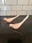 Set of 2 Vintage Fenton Pink And White Satin Milk Glass Dove Figurines