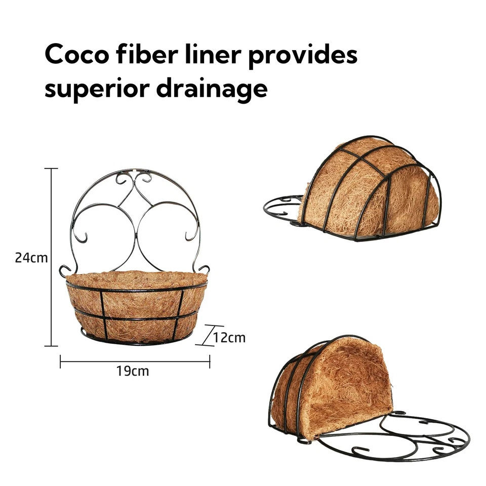 4 Pack Wall Hanging Planter Basket with Coco Liner Fence Hanging Planter Pot - Image 3 of 4