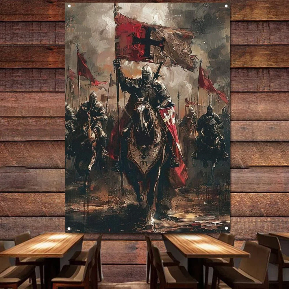 Knights Templar Armor Banners Vintage Wall Art Posters Tapestry Home Decor Flag
