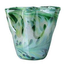 Hand Blown Glass vase Decorative Teal Wide Mouth Petal vase Modern Art Design...