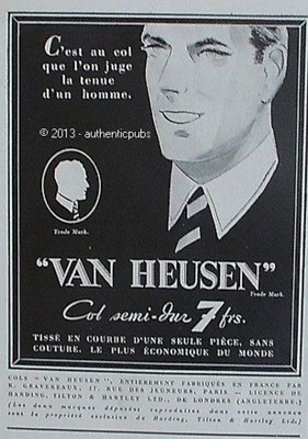 ADVERTISEMENT VAN HEUSEN SEMI HARD COLLAR MADE BY R. GRAVEREAUX FROM 1935 FRENCH AD