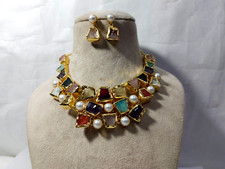 Natural Multi Necklace Pearls With Multi Natural Gemstone Earring long set..