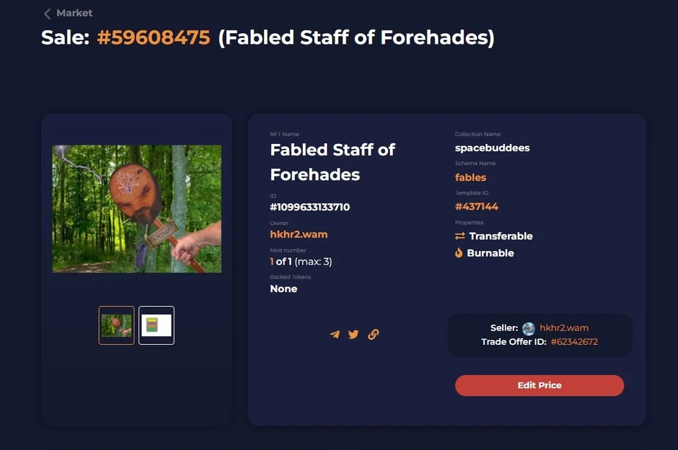 Fabled Staff of Forehades - SpaceBuddees Transcendent Card NFT - Mint 1/1  WAX  - Image 2 of 3