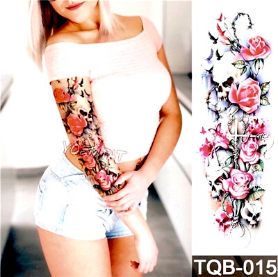XXL Temporäres Tattoo RIESIG Skull Schädel Rose Einma-Tattoo Wasserfest Full Arm
