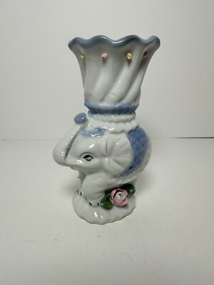 MCM White Elephant Vase CERAMIC PORCELAIN flower embellishments 6'' circus
