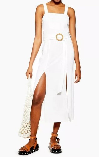 Topshop Ribbed Rafia Midi Dress Cream 