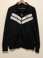 NIKE Mens Large Black Long Sleeve Full Zip Jacket Chevron Stripe Mock Neck